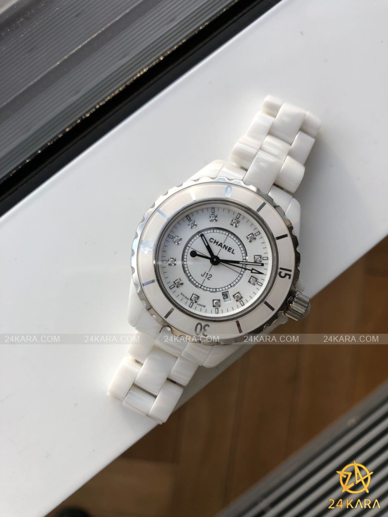 H3110  Chanel J12 White Ceramic Diamond bezel 33mm watch Watches of Mayfair