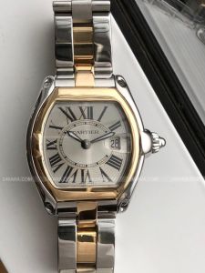 Đồng hồ Cartier Roadster Steel 18k Gold Leather Silver Dial Quartz Ladies Watch 2675  