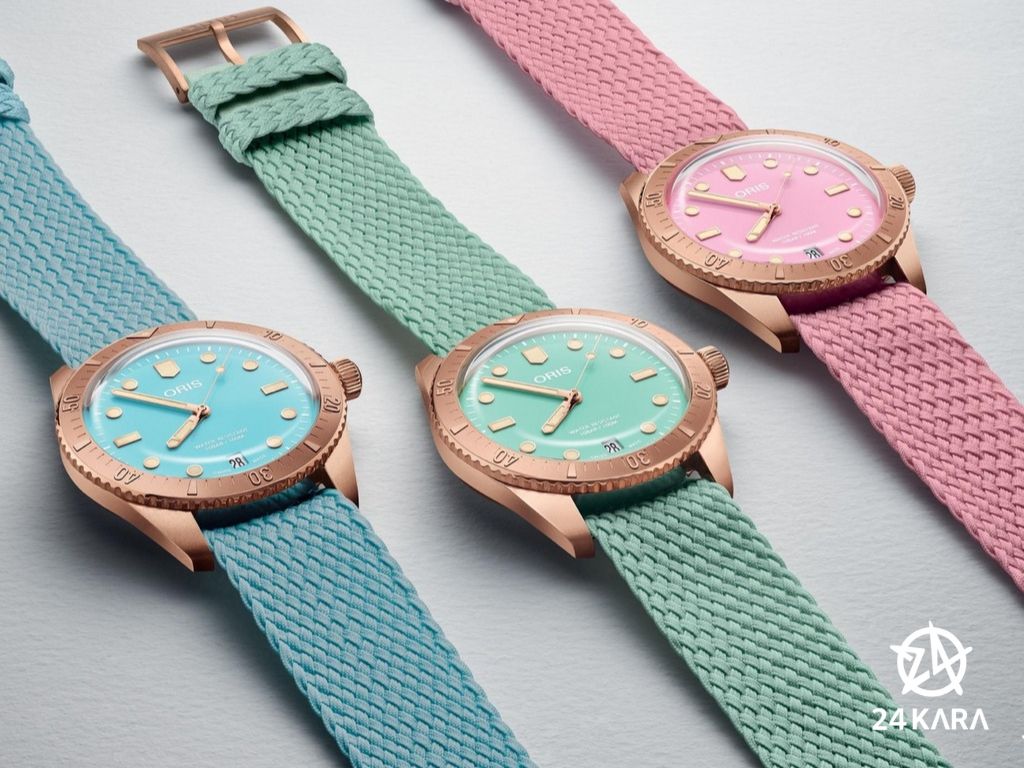 Giới thiệu các mẫu đồng hồ Oris Diver Sixty-Five Cotton Candy Bronze 2022 đầy màu sắc mới!