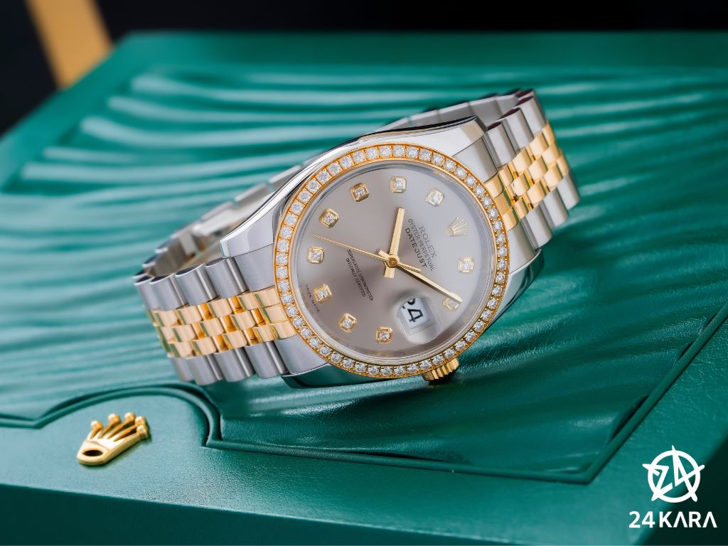 Review đồng hồ Rolex Datejust 36 116243 niềng kim cương mặt số bạc demi vàng