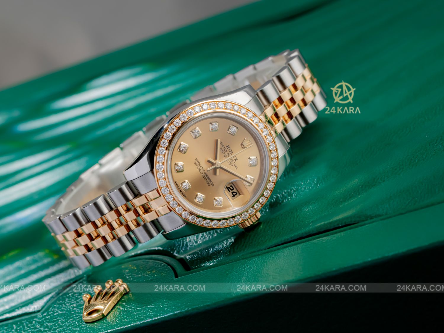 Review đồng hồ Rolex Lady Datejust 179383RBR-0004 Vàng Champagne Cọc số Niềng Kim Cương