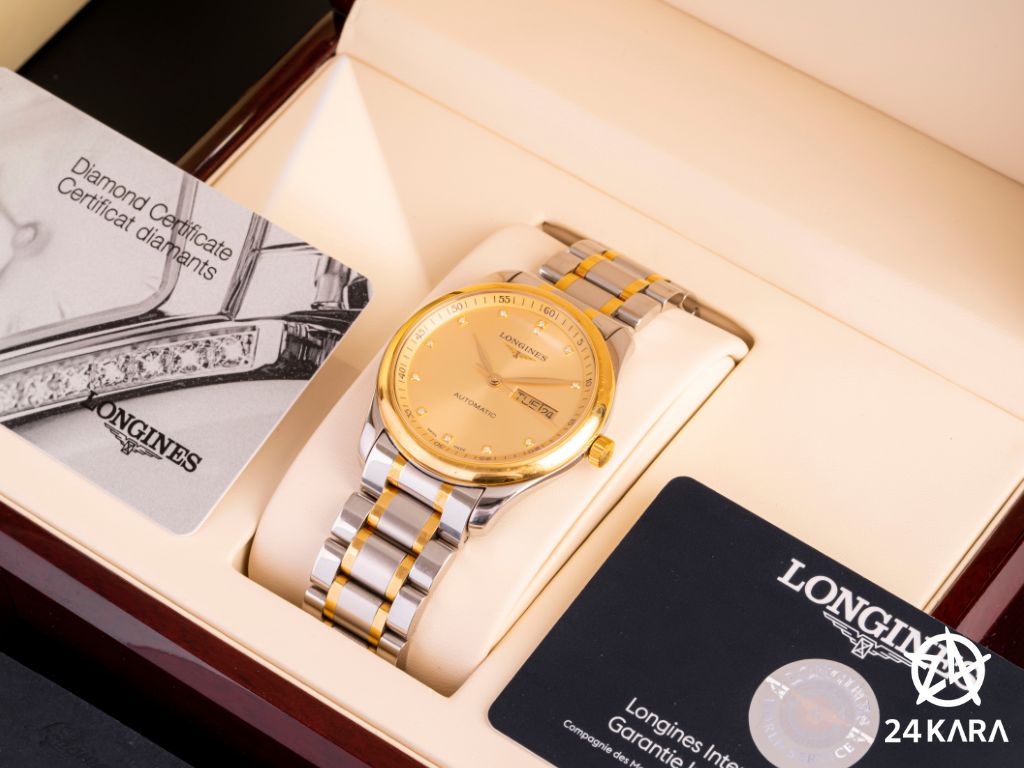 Review chi tiết đồng hồ Longines Master L2.755.5.37.7 Kim Cương Day-Date