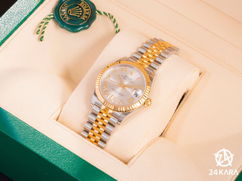 Review Rolex Datejust 31 278273-0004 mặt Silver cọc số kim cương vàng vàng