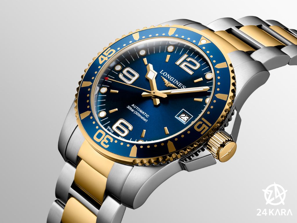 Review chi tiết Longines HydroConquest L3.742.3.96.7 Diver Demi vàng Mặt Số Xanh