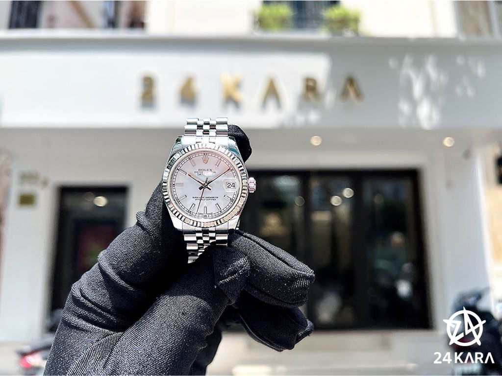 Review chi tiết Rolex Datejust 31 M178274-0008 Mặt số trắng Bezel Vàng Trắng 18k