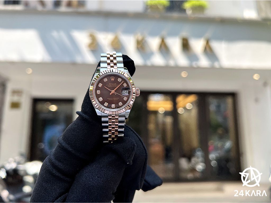 Review chi tiết Rolex Lady Datejust 28 M279171-0011 Vàng Hồng Everose 18ct Mặt Chocolate Nạm Kim cương Jubilee