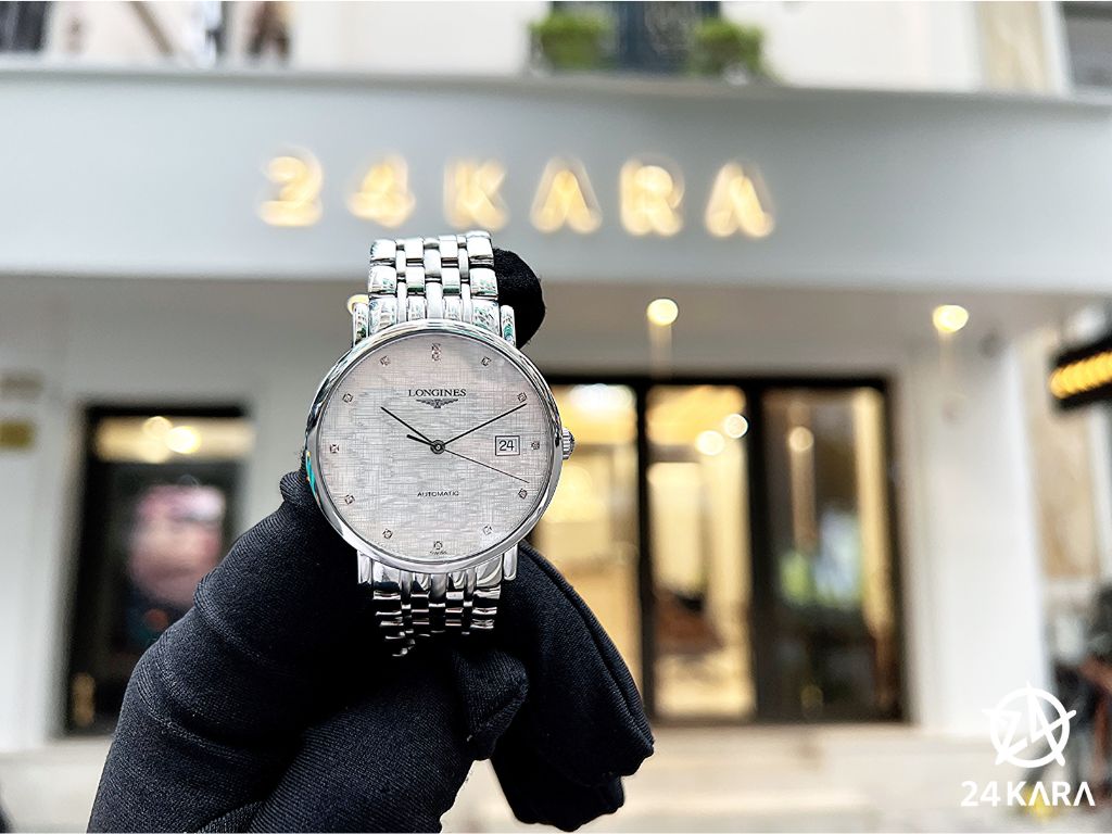 Review chi tiết đồng hồ Longines Elegant L4.810.4.77.6 37mm mặt lụa kim cương