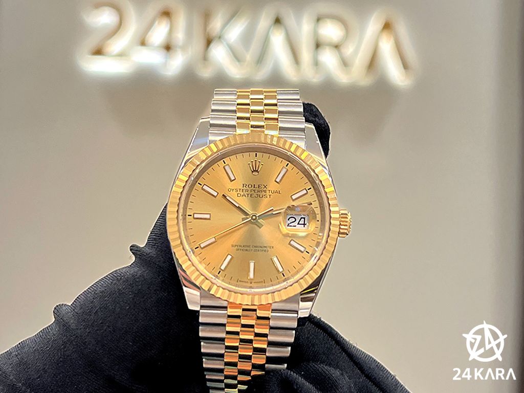 Review Rolex Datejust 36 M126233-0015 Demi Vàng Kim Mặt Champagne Cọc Dạ Quang