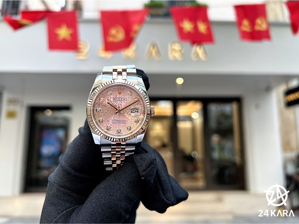 Review chi tiết Rolex Datejust 36 M116231-0058 Demi Vàng Hồng Mặt vi tính hồng kim cương