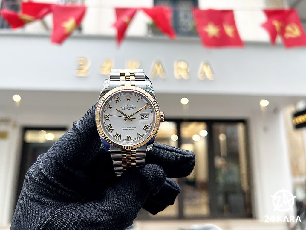 Review chi tiết Rolex Datejust 36 M116233-0149 demi vàng kim trắng cọc số La Mã