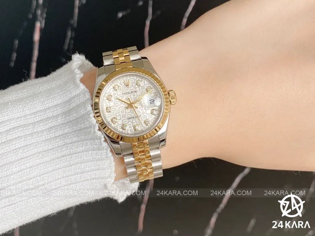 [24KARA Review] Rolex Lady-Datejust 26 M179173 Mặt trắng vi tính cọc số kim cương