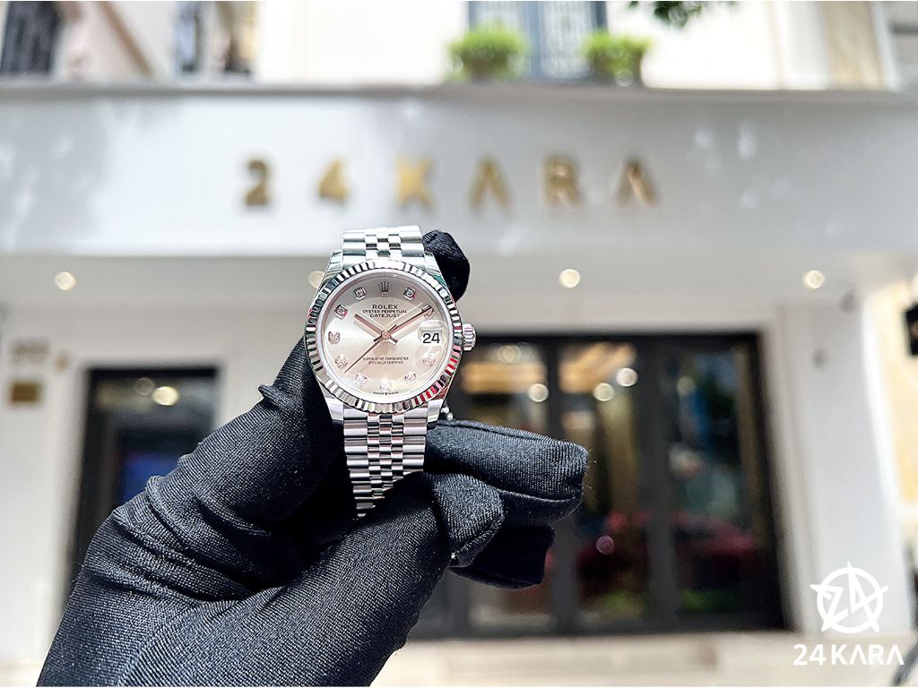 [24KARA Review] Đồng hồ Rolex Datejust 31 M278274-0030 Silver Kim cương và niềng vàng trắng lấp lánh